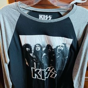 Long Sleeve Black & Grey KISS Band T Shirt
